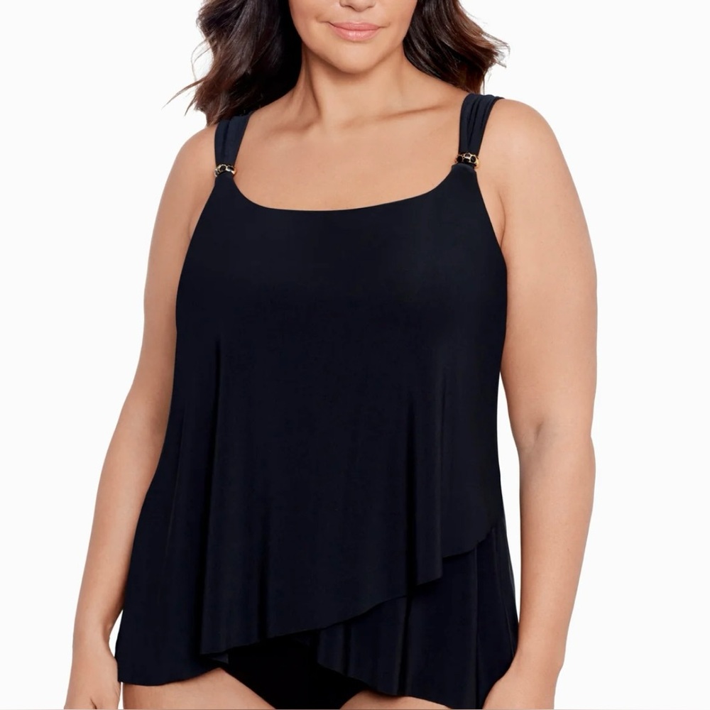 NWOT Miraclesuit Women’s Plus Razzle Dazzle Black Tankini Top 20W